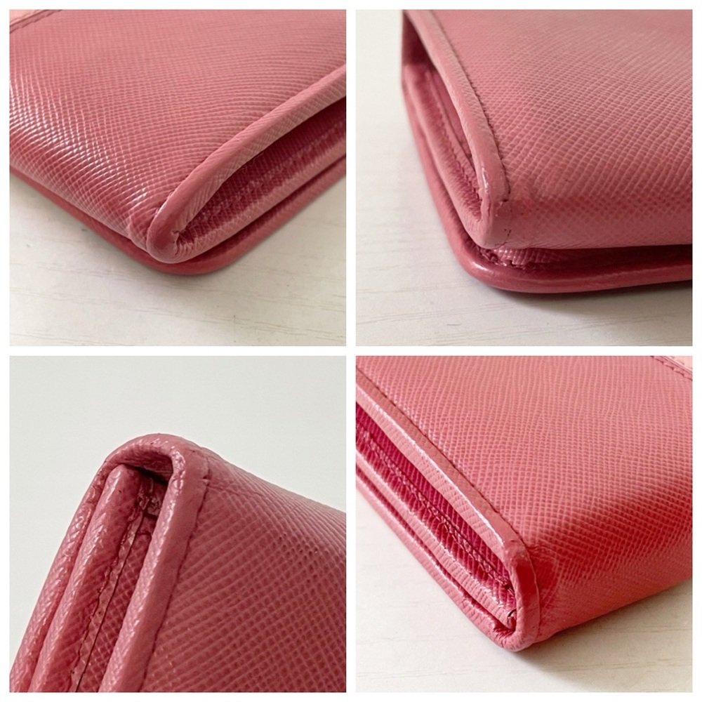 Prada pink saffiano leather two tone stripe gold hardware long wallet - Picture 5 of 14